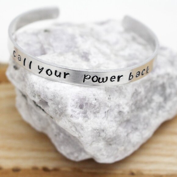 Call Your Power Back - Hand Stamped Anodized Aluminum Bangle - Adjustable - Picture 2 of 11